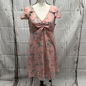 Pink Floral Flutter Sleeve Dress - size 6